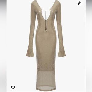 meilun Deep V Dress with Drawstring Long Sleeve Sequin Dress for Women Long Gown